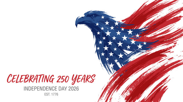 Celebrating 250 Years Independence Day 2026 Est 1776 Patriotic Bald Eagle American Flag Brushstroke Transparent Background