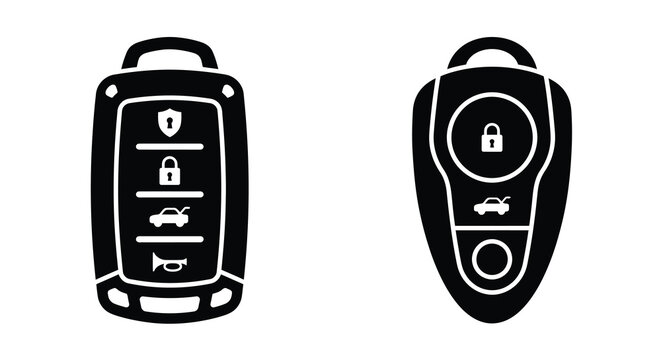 Car key fob silhouettes with button icons on a white background