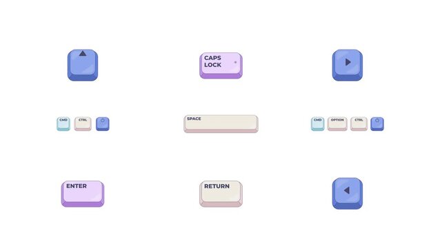 Functional keyboard shortcut keys set animation. Command controls. Software interaction for tutorials. Animated hotkey combo buttons click for pc, laptop. 4K video. Computer press action collection