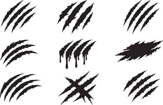 Monster claw scratch marks silhouette vector set
