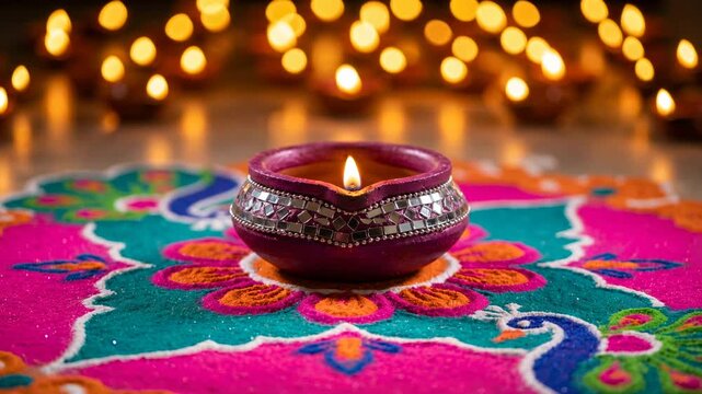 Festive mosaic floor art for high end hospitality decor with purple lamp