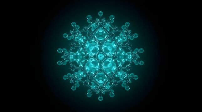 Glowing Cyan Fullerene Molecule Structure, Nanotechnology Science Concept, 3D Illustration