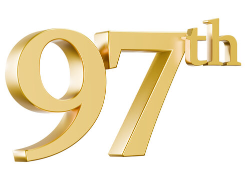Shiny gold metallic 3D 97th number symbol