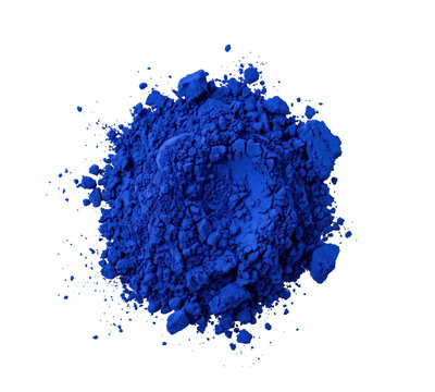Deep blue pigment powder pile top view isolated. Ultramarine color swatch.