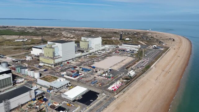 Decommissioned Nuclear Power Station Dungeness Ken drone aerial reverse reveal