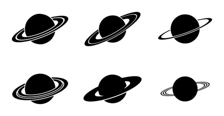 Six Saturn Planet Icons, Space Celestial Body Vector Graphics, Cosmic Ringed Planet Symbols, Astronomical Illustration Set © Shakhawat