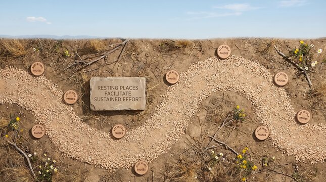 Flat-lay of Winding Unpaved Trail with Resting Place Markers