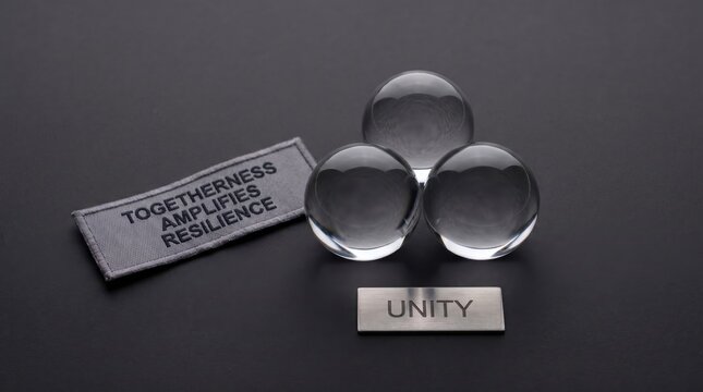 Three Glass Spheres and Unity Message on Dark Surface