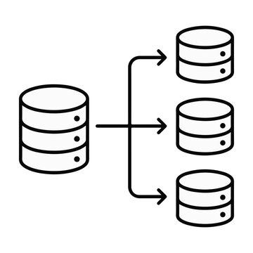 Cloud database distribution icon with generated dataset files
