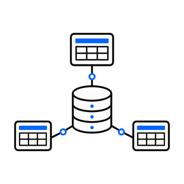 Database replication icon with arrows to duplicated datasets
