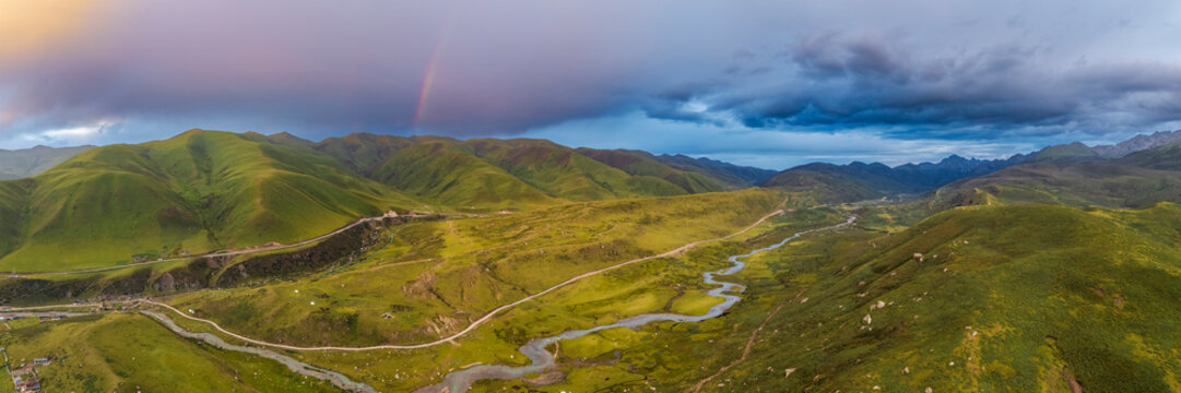 Rainbow at Sunset, Zhuqingcun, Sechuan Province, Kham Tibet, Asia