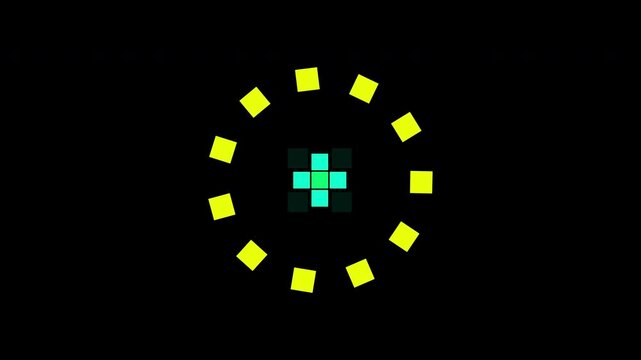 Neon Pixel Circular Loading Spinner Animation on Black Background