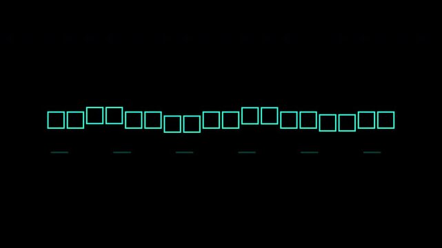 A retro 8-bit style loading progress bar animation with glowing green pixel blocks on a clean black background