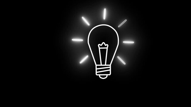 Neon Glowing light bulb icon with animation