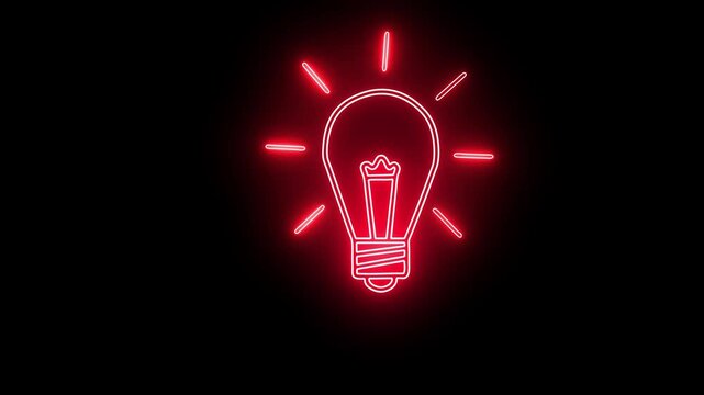 Neon Glowing light bulb icon with animation