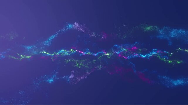 Abstract futuristic technology background featuring animated big data communication with glowing colorful information particles traveling in a seamless 4K motion graphics loop for VJ and DJ.
