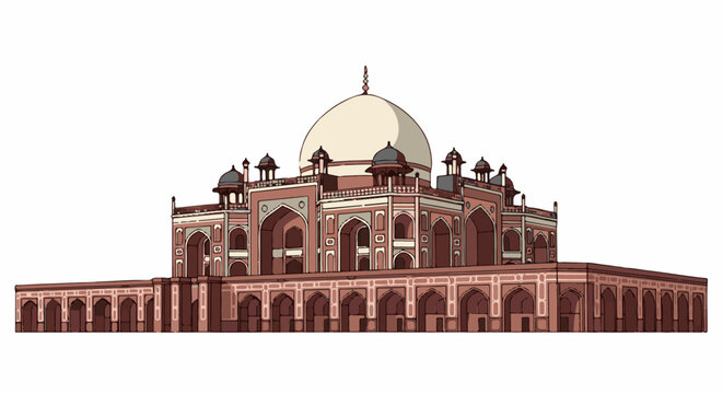 Elaborate Mughal-style mausoleum with a large central dome and flanking minarets