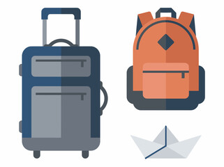 Travel icons ? suitcase and backpack ? with a paper boat. Modern, flat design illustration. Ideal for travel, vacation, and adventure themes. © Vector Factory