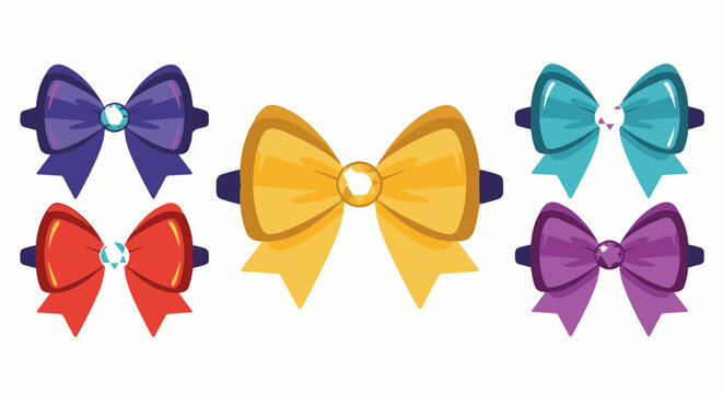 Five colorful bows with gem centers