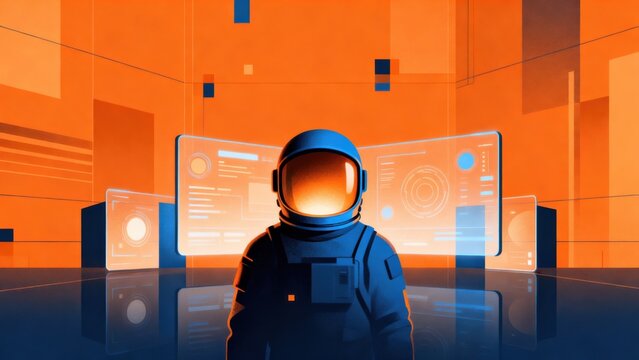 Astronaut in a futuristic control room