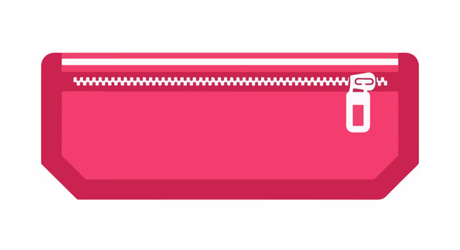 Flat illustration of a pink zippered pouch with a white zipper pull