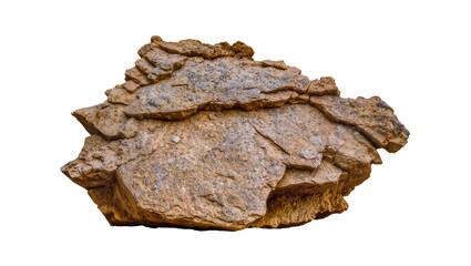 Obraz premium Isolated natural layered rock formation with rough texture, geological stone and mineral element