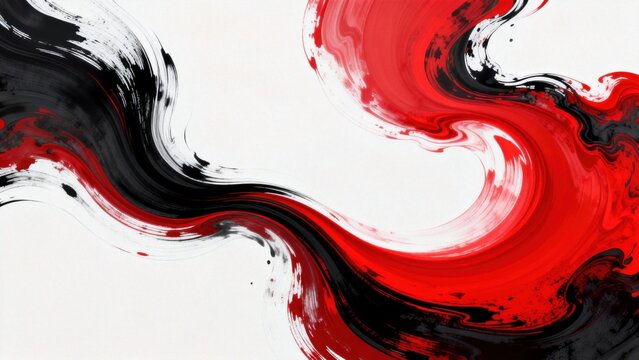 Abstract swirls of red black and white paint