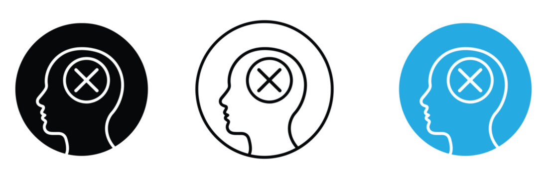 No thinking not thinking head icon set in black white and blue colors