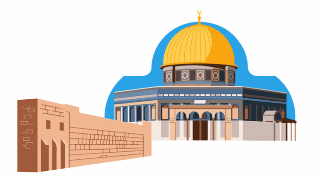 Golden dome structure with blue accents and textured wall
