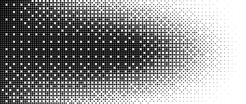 Pixelated bitmap gradient texture. Black and white dither pattern background. Abstract glitchy pattern. 8 bit video game screen wallpaper. Border Wide. Pixel art retro Illustration.Eps10