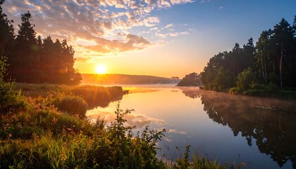 Obraz premium Sunrise over calm river