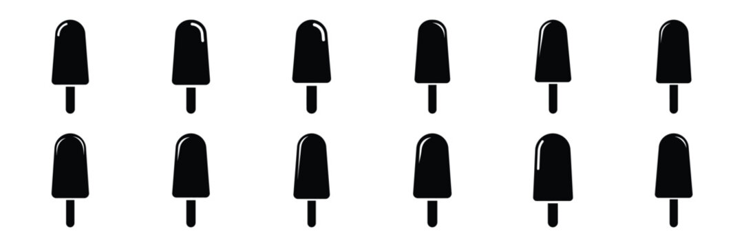 Summer beach icon set with ice cream popsicle 12 black silhouette icons.