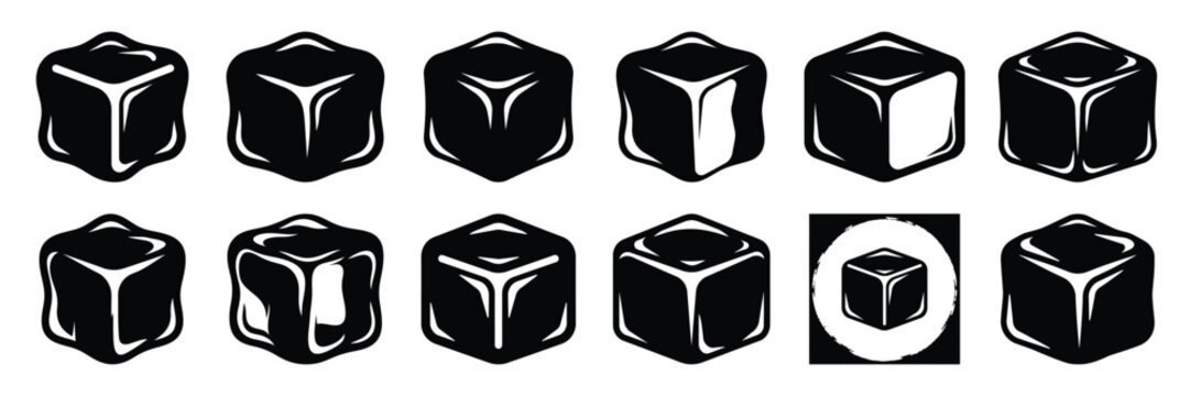 Summer beach icon set with ice cube 12 black silhouette icons.