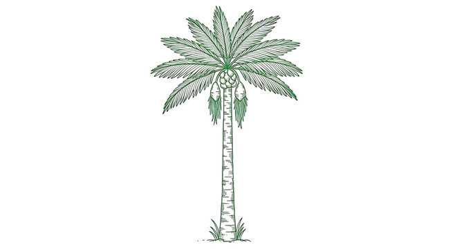 Hand drawn sketch of a palm tree with coconuts