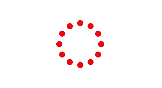 Red loading circle icon, progress indicator, circular dotted spinner