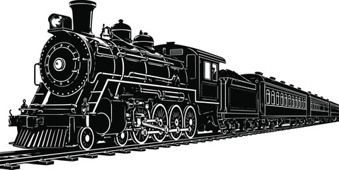 Retro Steam Train Simple Line Drawing – Vintage Train Illustration © Apurba