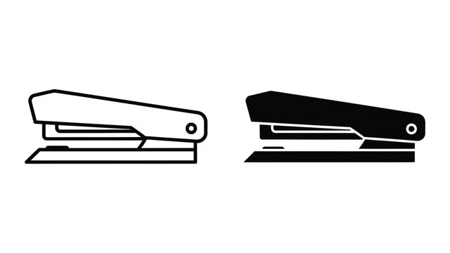 Black and white stapler icon with open and closed views