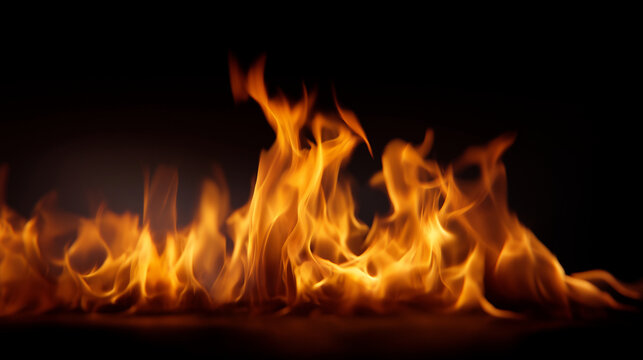 Bright fire flames isolated on dark black backdrop, realistic burning heat background and energy power concept Kbright fire, flame background, burning flames, isolated flames, oran