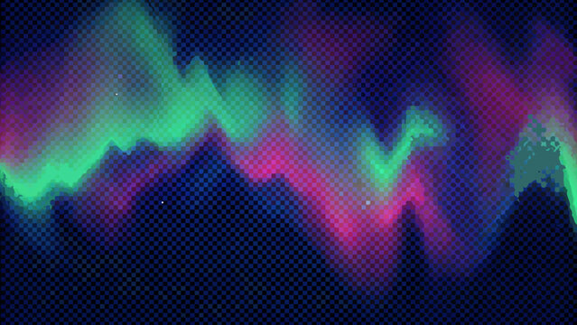 pixelated aurora borealis illustration with vibrant green and pink hues on a dark background high quality professional detailed