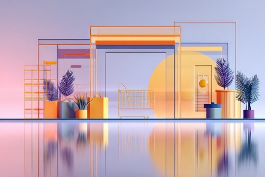 Minimal Online Shopping Illustration With Seasonal Retail Display and Geometric SaaS Design