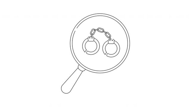 Magnifying glass over handcuffs illustration.