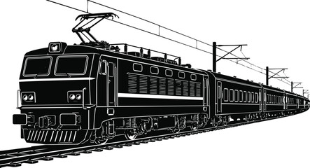 Electric Locomotive with Coaches Line Icon – Rail Transport Illustration © Apurba