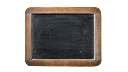 Isolated empty vintage blackboard with rustic wooden frame, used chalk board for school or message. © Niamh