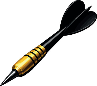 Yellow dart head with black tail silhouette vector illustration isolated on white background, target game and sports equipment symbol