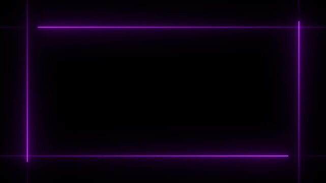 Neon pink laser frame with glowing scanlines animated on black background. 4k motion graphics animation