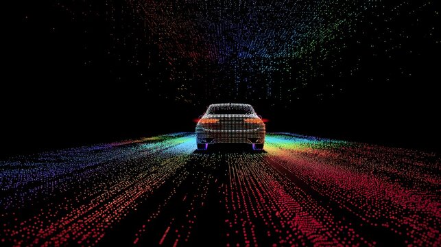 Autonomous Vehicle LiDAR Point Cloud Colorful Dots Rear View Dar