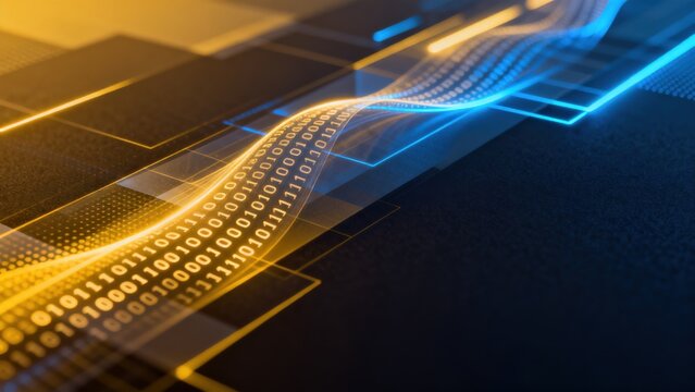 Digital binary wave on dark surface