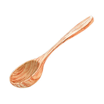 Light wooden spoon watercolor illustration