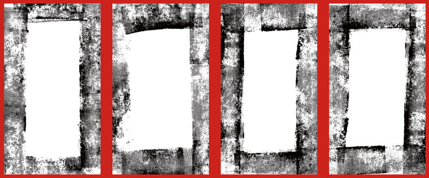 Roller ink texture scratch for social media post and story template with urban paint. Grunge rolled letterpress rectangle and linocut print on paper. Vector rolled ink frame set in trendy punk mood.