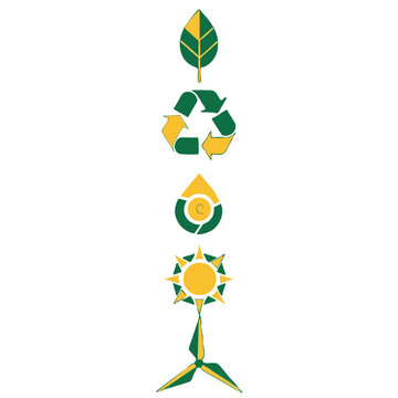 Vertical Stack Eco Icons Leaf Recycling Water Sun Wind Turbine Mobile Social Media Vector